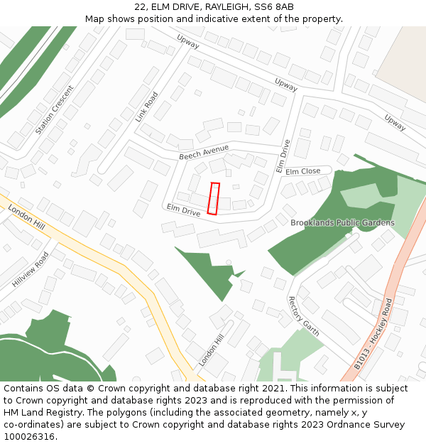 22, ELM DRIVE, RAYLEIGH, SS6 8AB: Location map and indicative extent of plot