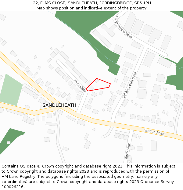 22, ELMS CLOSE, SANDLEHEATH, FORDINGBRIDGE, SP6 1PH: Location map and indicative extent of plot