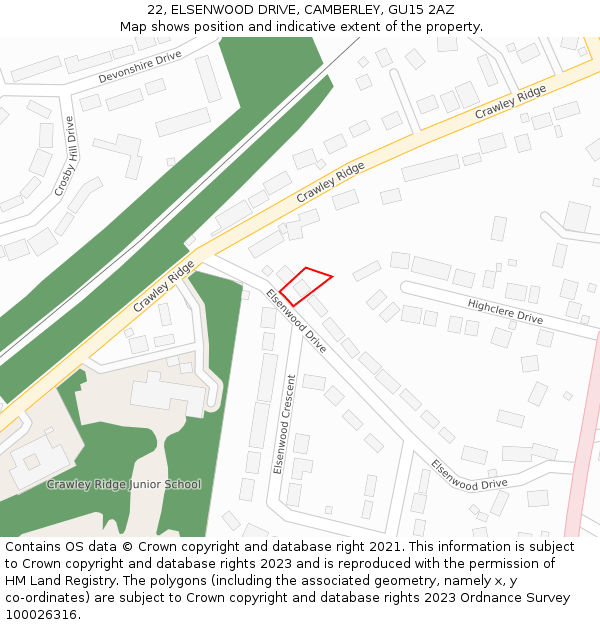 22, ELSENWOOD DRIVE, CAMBERLEY, GU15 2AZ: Location map and indicative extent of plot