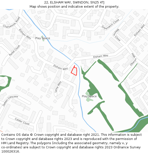 22, ELSHAM WAY, SWINDON, SN25 4TJ: Location map and indicative extent of plot