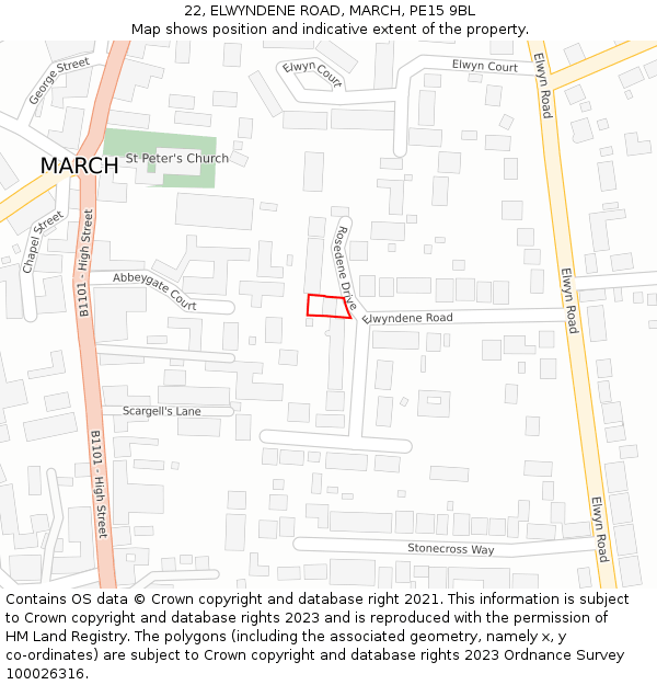 22, ELWYNDENE ROAD, MARCH, PE15 9BL: Location map and indicative extent of plot