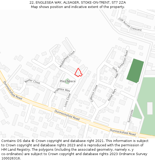 22, ENGLESEA WAY, ALSAGER, STOKE-ON-TRENT, ST7 2ZA: Location map and indicative extent of plot