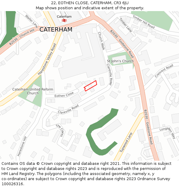 22, EOTHEN CLOSE, CATERHAM, CR3 6JU: Location map and indicative extent of plot