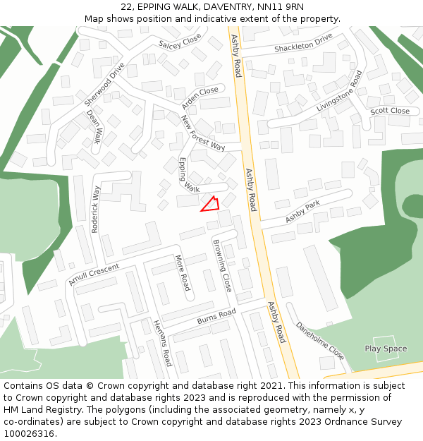22, EPPING WALK, DAVENTRY, NN11 9RN: Location map and indicative extent of plot