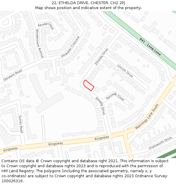 22, ETHELDA DRIVE, CHESTER, CH2 2PJ: Location map and indicative extent of plot