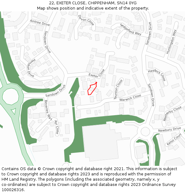 22, EXETER CLOSE, CHIPPENHAM, SN14 0YG: Location map and indicative extent of plot