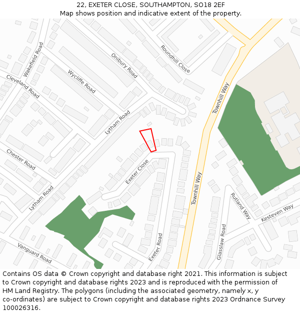 22, EXETER CLOSE, SOUTHAMPTON, SO18 2EF: Location map and indicative extent of plot