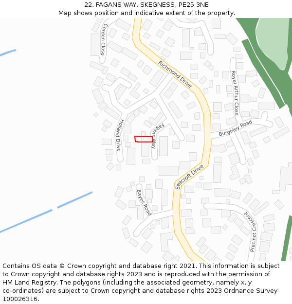 22, FAGANS WAY, SKEGNESS, PE25 3NE: Location map and indicative extent of plot