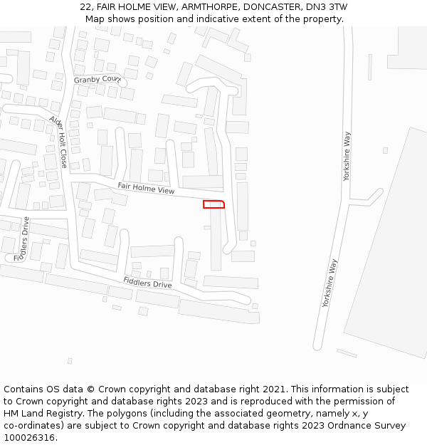 22, FAIR HOLME VIEW, ARMTHORPE, DONCASTER, DN3 3TW: Location map and indicative extent of plot