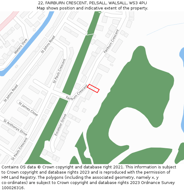 22, FAIRBURN CRESCENT, PELSALL, WALSALL, WS3 4PU: Location map and indicative extent of plot