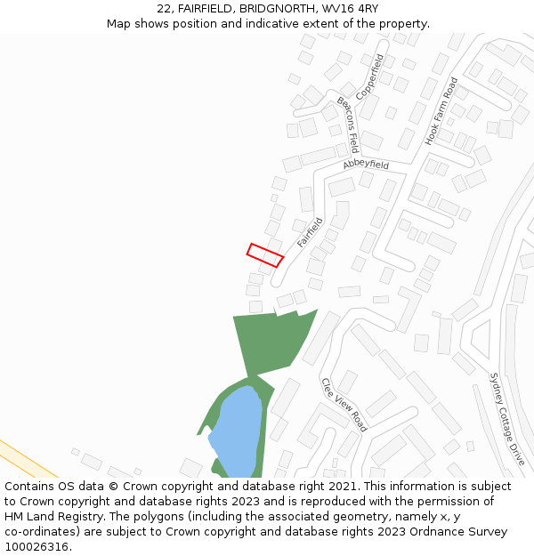 22, FAIRFIELD, BRIDGNORTH, WV16 4RY: Location map and indicative extent of plot