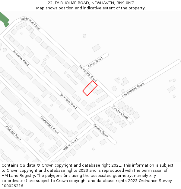 22, FAIRHOLME ROAD, NEWHAVEN, BN9 0NZ: Location map and indicative extent of plot