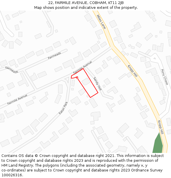 22, FAIRMILE AVENUE, COBHAM, KT11 2JB: Location map and indicative extent of plot