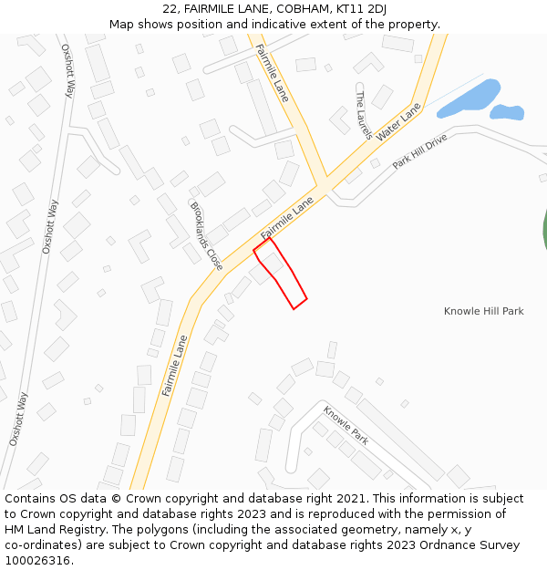 22, FAIRMILE LANE, COBHAM, KT11 2DJ: Location map and indicative extent of plot