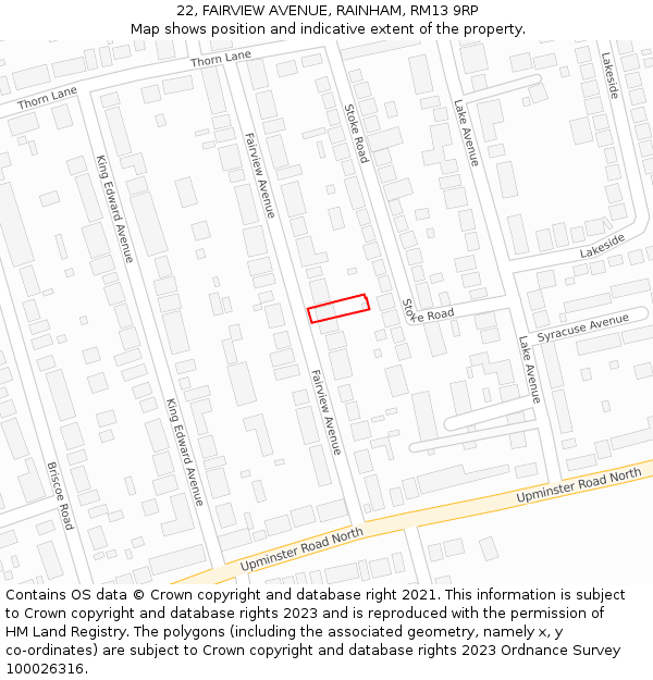 22, FAIRVIEW AVENUE, RAINHAM, RM13 9RP: Location map and indicative extent of plot