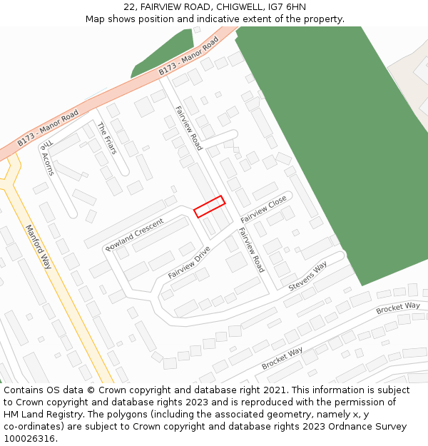 22, FAIRVIEW ROAD, CHIGWELL, IG7 6HN: Location map and indicative extent of plot