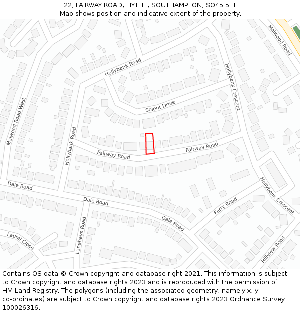 22, FAIRWAY ROAD, HYTHE, SOUTHAMPTON, SO45 5FT: Location map and indicative extent of plot