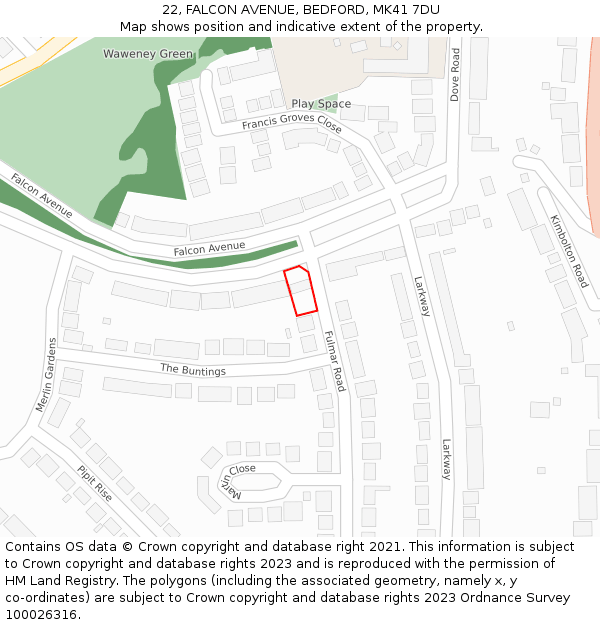 22, FALCON AVENUE, BEDFORD, MK41 7DU: Location map and indicative extent of plot