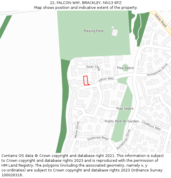 22, FALCON WAY, BRACKLEY, NN13 6PZ: Location map and indicative extent of plot