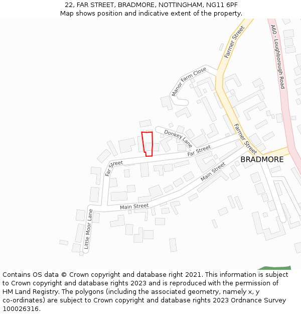 22, FAR STREET, BRADMORE, NOTTINGHAM, NG11 6PF: Location map and indicative extent of plot