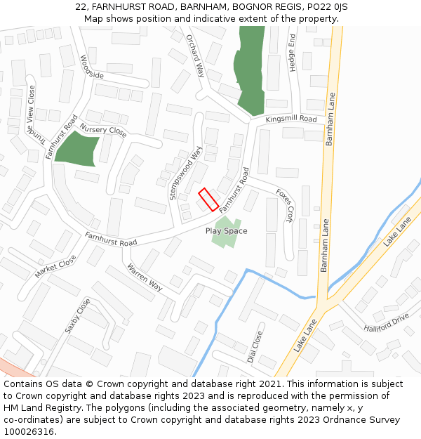 22, FARNHURST ROAD, BARNHAM, BOGNOR REGIS, PO22 0JS: Location map and indicative extent of plot