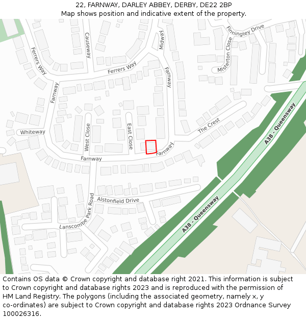 22, FARNWAY, DARLEY ABBEY, DERBY, DE22 2BP: Location map and indicative extent of plot