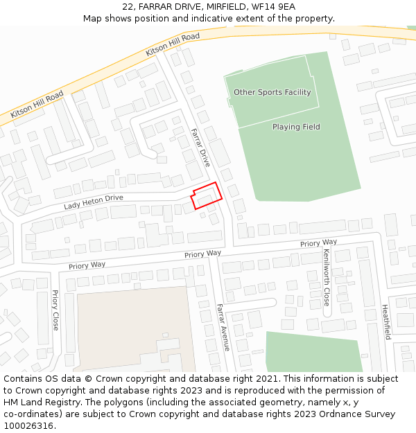 22, FARRAR DRIVE, MIRFIELD, WF14 9EA: Location map and indicative extent of plot