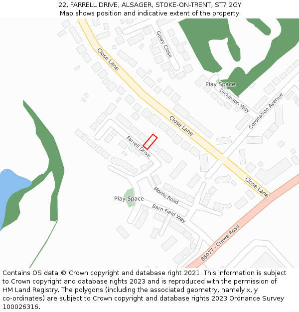 22, FARRELL DRIVE, ALSAGER, STOKE-ON-TRENT, ST7 2GY: Location map and indicative extent of plot