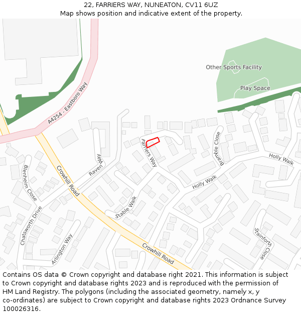 22, FARRIERS WAY, NUNEATON, CV11 6UZ: Location map and indicative extent of plot