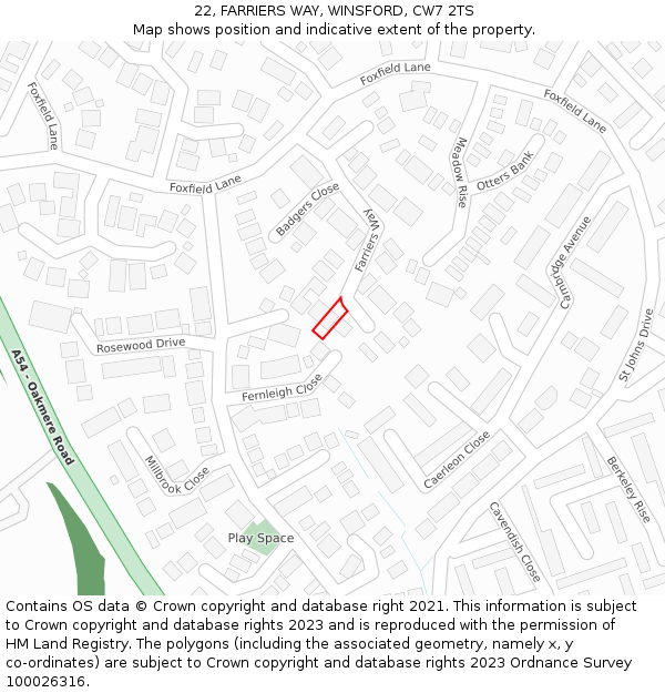 22, FARRIERS WAY, WINSFORD, CW7 2TS: Location map and indicative extent of plot