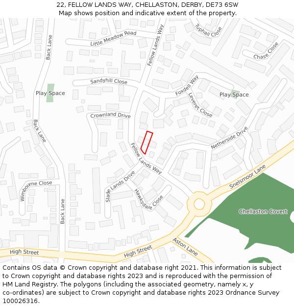 22, FELLOW LANDS WAY, CHELLASTON, DERBY, DE73 6SW: Location map and indicative extent of plot
