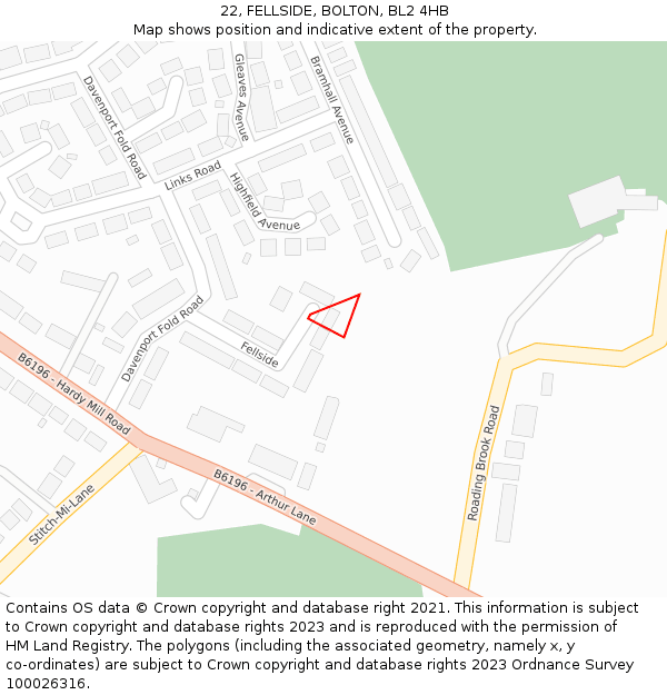 22, FELLSIDE, BOLTON, BL2 4HB: Location map and indicative extent of plot