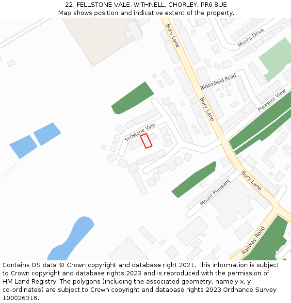 22, FELLSTONE VALE, WITHNELL, CHORLEY, PR6 8UE: Location map and indicative extent of plot