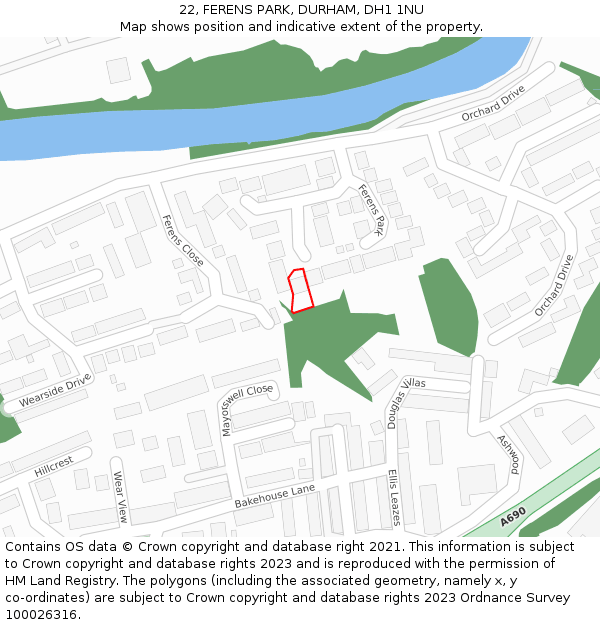 22, FERENS PARK, DURHAM, DH1 1NU: Location map and indicative extent of plot