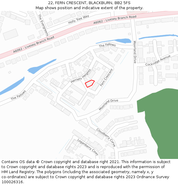 22, FERN CRESCENT, BLACKBURN, BB2 5FS: Location map and indicative extent of plot