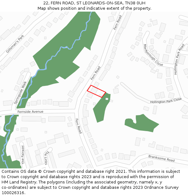 22, FERN ROAD, ST LEONARDS-ON-SEA, TN38 0UH: Location map and indicative extent of plot