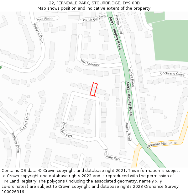 22, FERNDALE PARK, STOURBRIDGE, DY9 0RB: Location map and indicative extent of plot