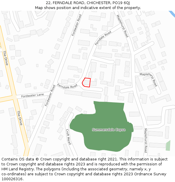 22, FERNDALE ROAD, CHICHESTER, PO19 6QJ: Location map and indicative extent of plot