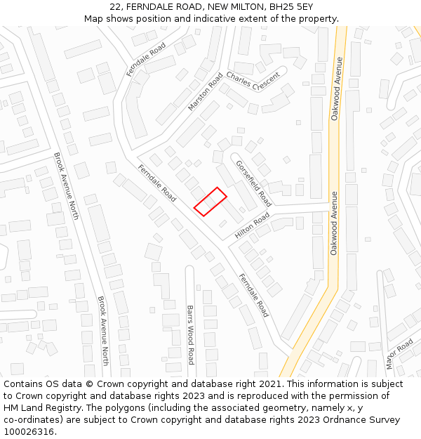 22, FERNDALE ROAD, NEW MILTON, BH25 5EY: Location map and indicative extent of plot