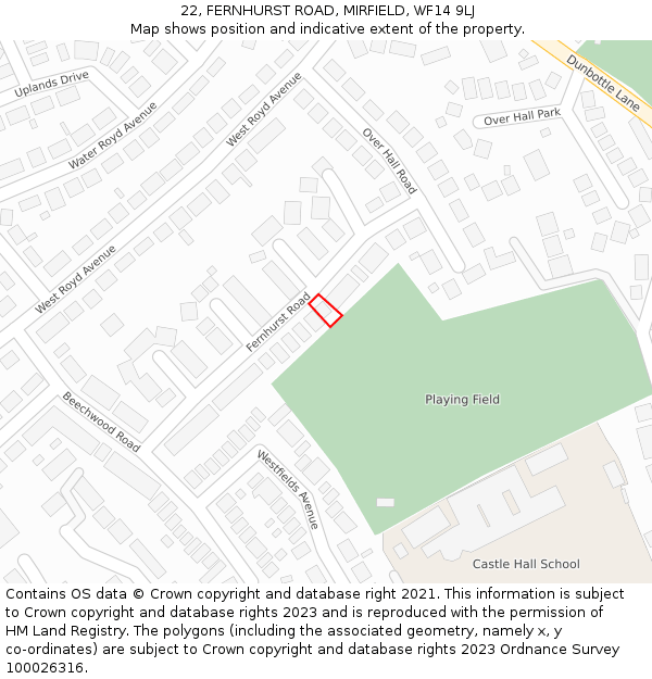 22, FERNHURST ROAD, MIRFIELD, WF14 9LJ: Location map and indicative extent of plot