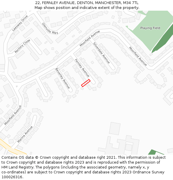 22, FERNLEY AVENUE, DENTON, MANCHESTER, M34 7TL: Location map and indicative extent of plot