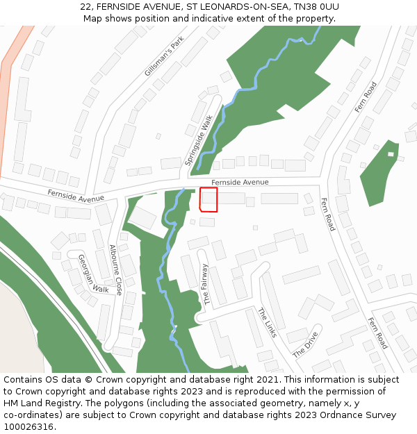 22, FERNSIDE AVENUE, ST LEONARDS-ON-SEA, TN38 0UU: Location map and indicative extent of plot