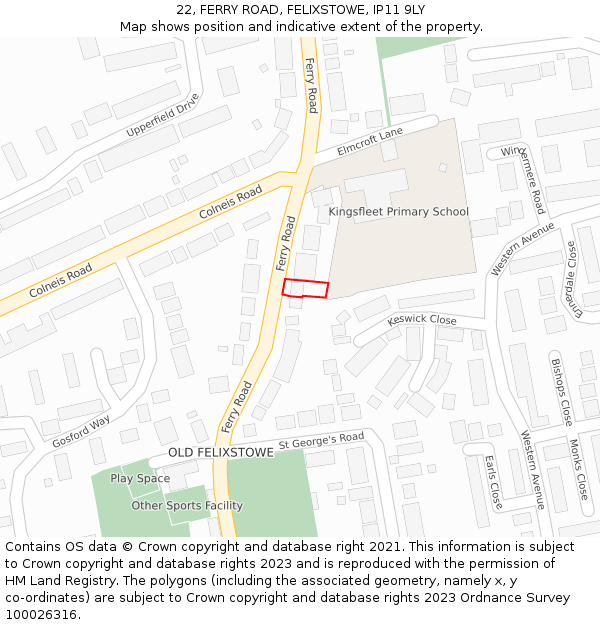 22, FERRY ROAD, FELIXSTOWE, IP11 9LY: Location map and indicative extent of plot