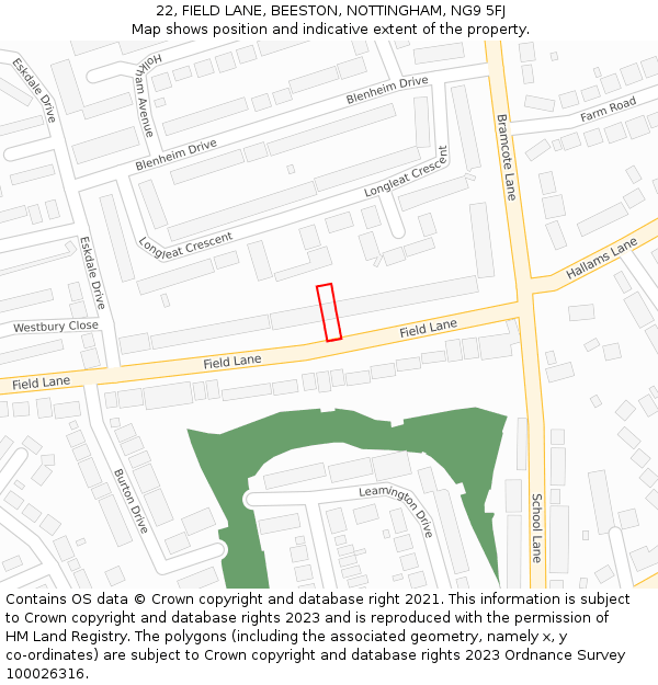 22, FIELD LANE, BEESTON, NOTTINGHAM, NG9 5FJ: Location map and indicative extent of plot