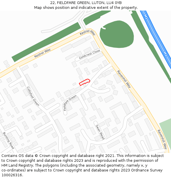 22, FIELDFARE GREEN, LUTON, LU4 0YB: Location map and indicative extent of plot
