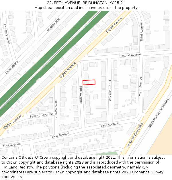 22, FIFTH AVENUE, BRIDLINGTON, YO15 2LJ: Location map and indicative extent of plot