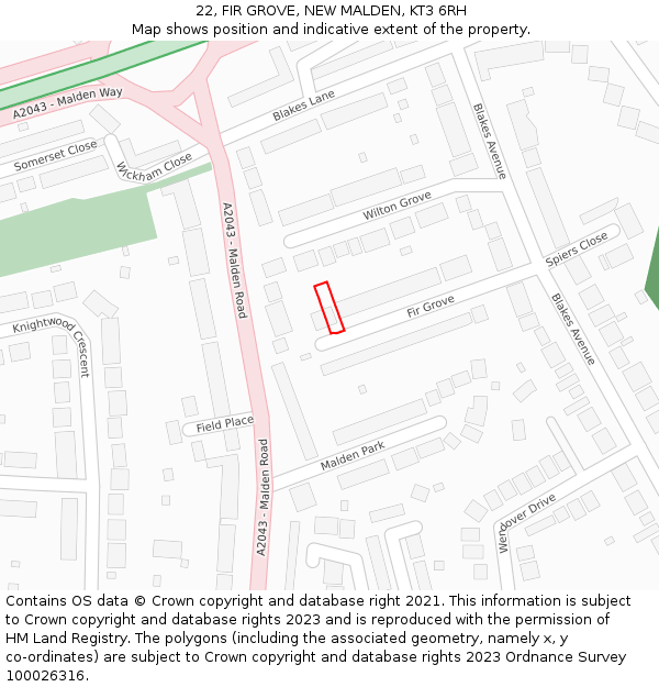 22, FIR GROVE, NEW MALDEN, KT3 6RH: Location map and indicative extent of plot