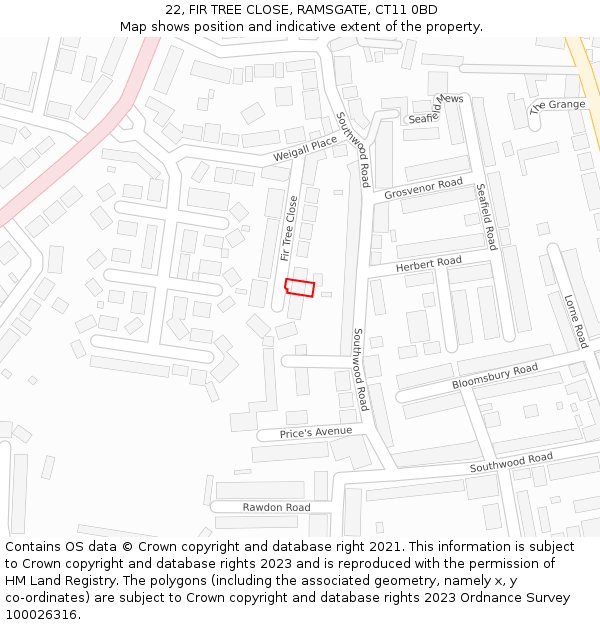 22, FIR TREE CLOSE, RAMSGATE, CT11 0BD: Location map and indicative extent of plot