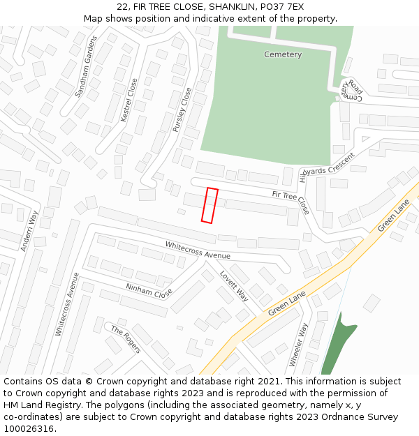 22, FIR TREE CLOSE, SHANKLIN, PO37 7EX: Location map and indicative extent of plot