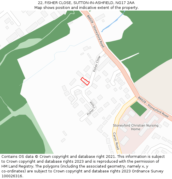 22, FISHER CLOSE, SUTTON-IN-ASHFIELD, NG17 2AA: Location map and indicative extent of plot